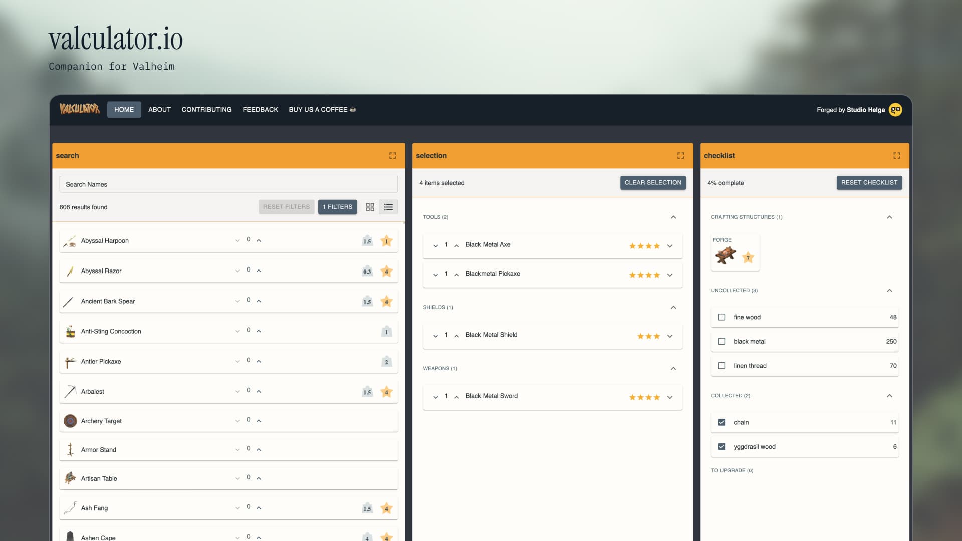 The Valculator homepage