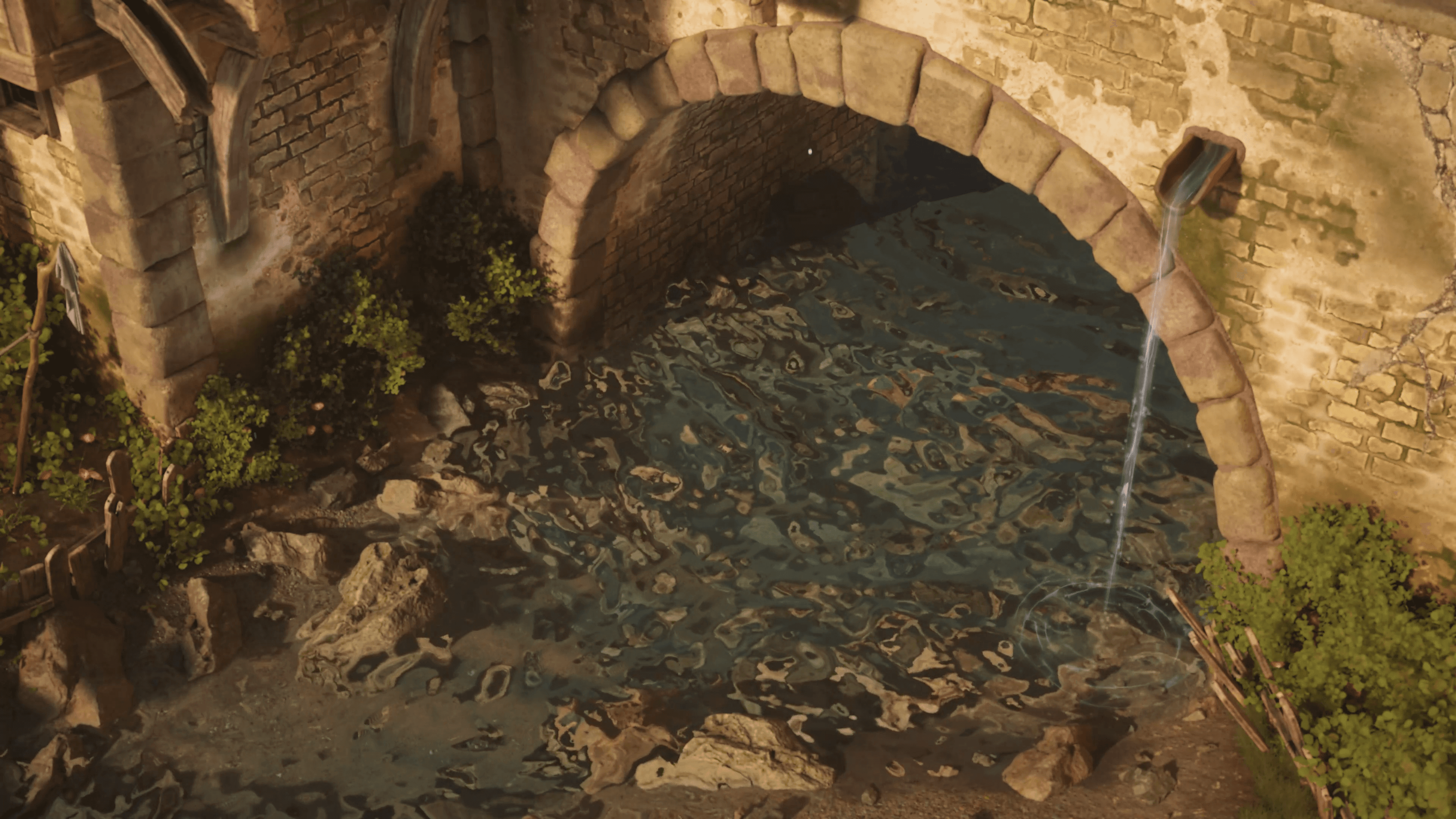 A shadowed archway or narrow passage within the Laundry Day village