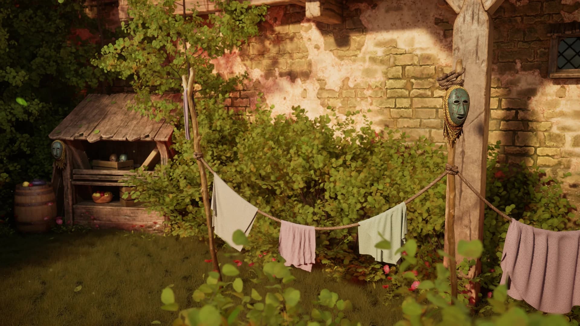 A subtle narrative detail suggesting something unsettling beneath the peaceful village scene