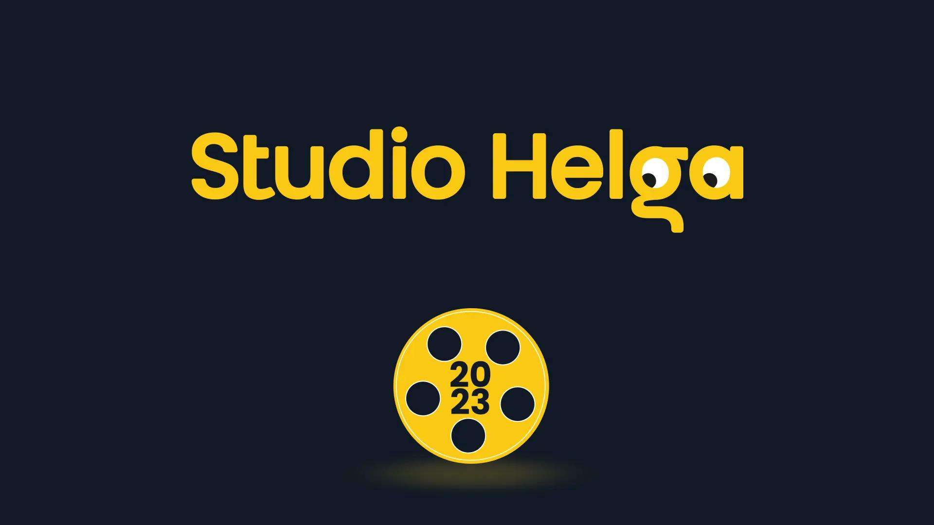 Showreel 2023 title card featuring our Helga logo watching the reel roll by.