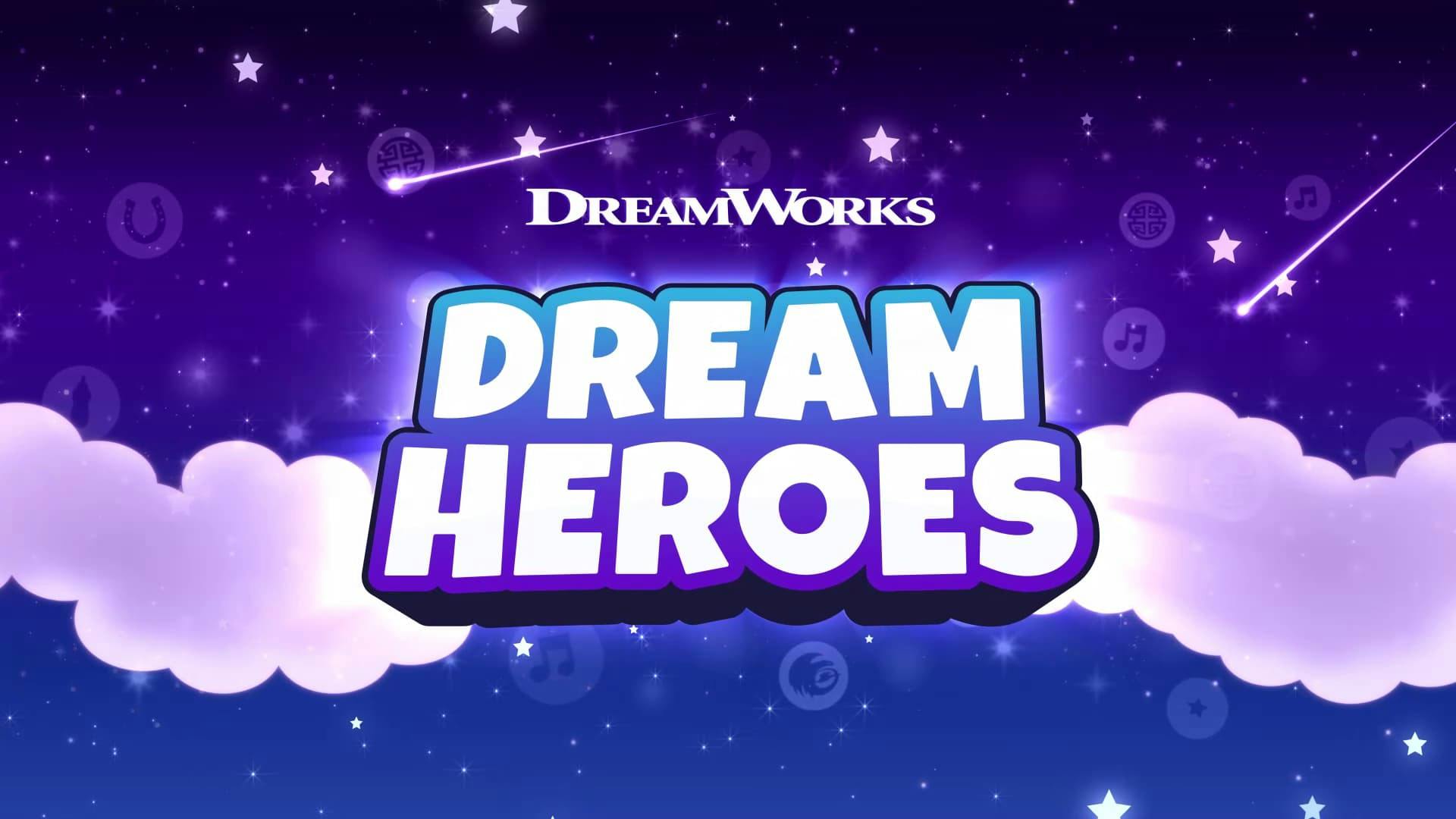 DreamWorks Dream Heroes logo sits on a starry night sky.